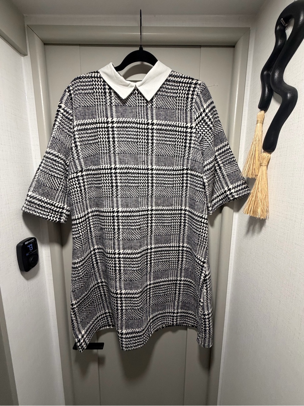 SHEIN Black & White Plaid Peter Pan Collar Dress